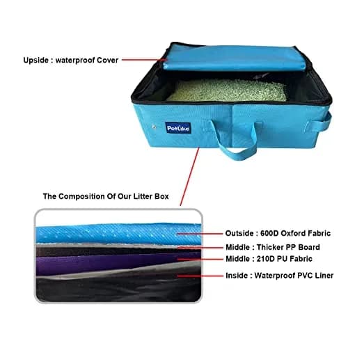 PetLike Travel Cat Litter Box Medium Aqua Set | Collapsible Portable Tray Carrier for Small Medium Cats thumbnail 4