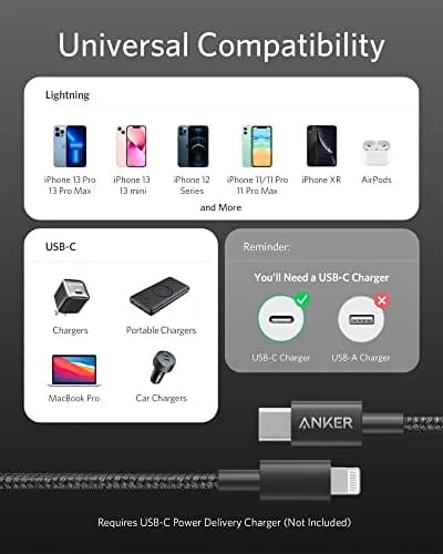 Anker Nylon USB C to Lightning Cable, MFi-Certified, 1 ft, Black | Durable Nylon Exterior & Fast Charging thumbnail 3