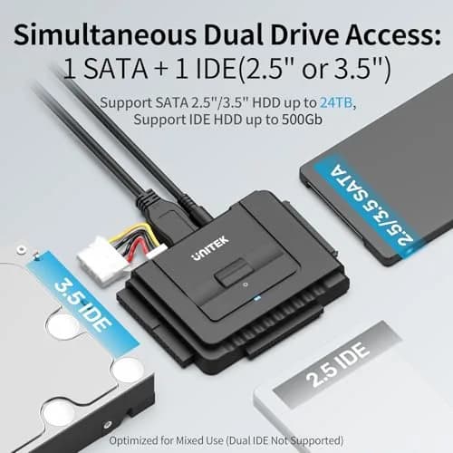 Unitek USB-C IDE/SATA Adapter for 2.5/3.5" HDD/SSD | Dual-Drive Support, 6Gbps thumbnail 2