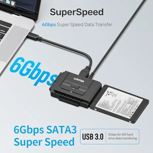 Unitek USB-C IDE/SATA Adapter for 2.5/3.5" HDD/SSD | Dual-Drive Support, 6Gbps thumbnail 3