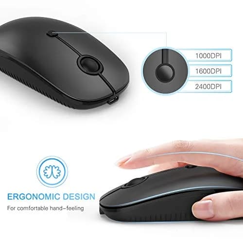 VssoPlor Black Wireless Mouse with USB-C Receiver | Ergonomic, Rechargeable, Quiet Click thumbnail 6
