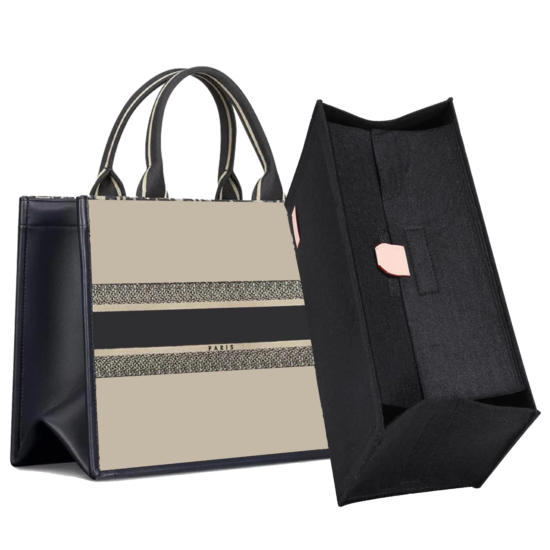 Doxo Felt Purse Organizer Insert for LV On The Go GM, With Cover, Black | 38 cm (15" W x 7" H x 8" D) Bag Organizer - main product image