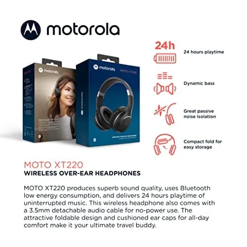 Motorola Sound Moto XT220 Bluetooth Wireless Headphones with Mic, Foldable Over-Ear, 40mm Drivers | Black thumbnail 2