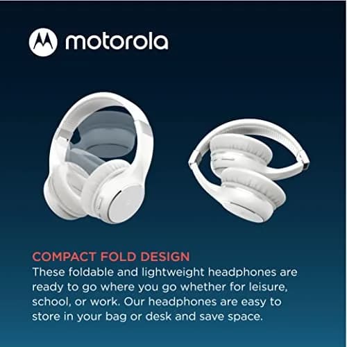 Motorola Sound Moto XT220 Wireless Headphones with Microphone, Foldable Over-Ear, Adjustable Headband, Dynamic Bass, White thumbnail 3