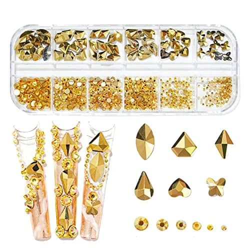 La Jolie Jasmin Gold Nail Rhinestones 735pcs | AB Crystals for Nail Art & Crafts — Gold AB