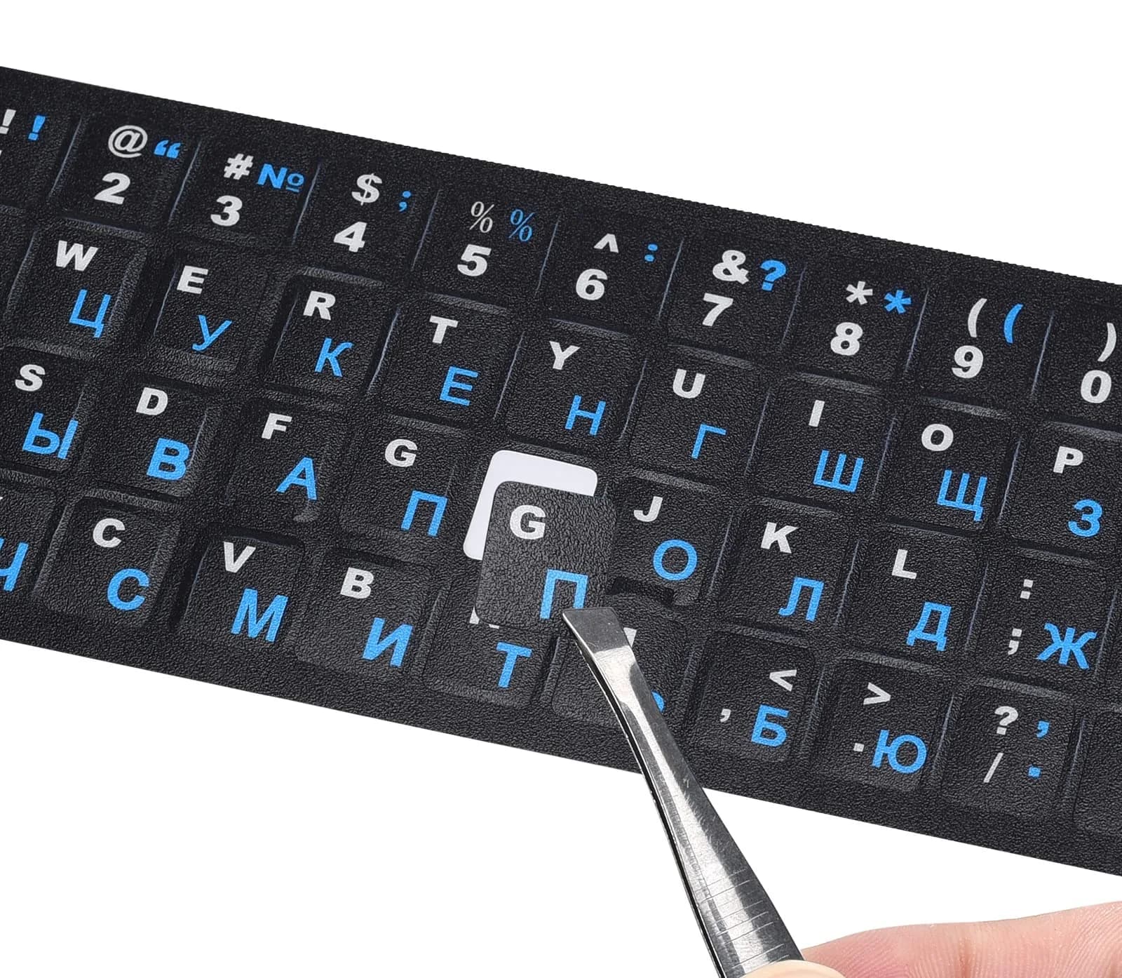 DAMMOMKO Korean Keyboard Stickers 2 Pack | Purple & White Lettering, Vinyl, Laptop & Desktop Compatible — Russian-black/Blue