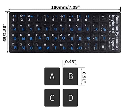 DAMMOMKO 2-Piece Russian Keyboard Stickers with Tweezer | Cyrillic Keyboard Letter Stickers Black Background with Blue/White Lettering thumbnail 3
