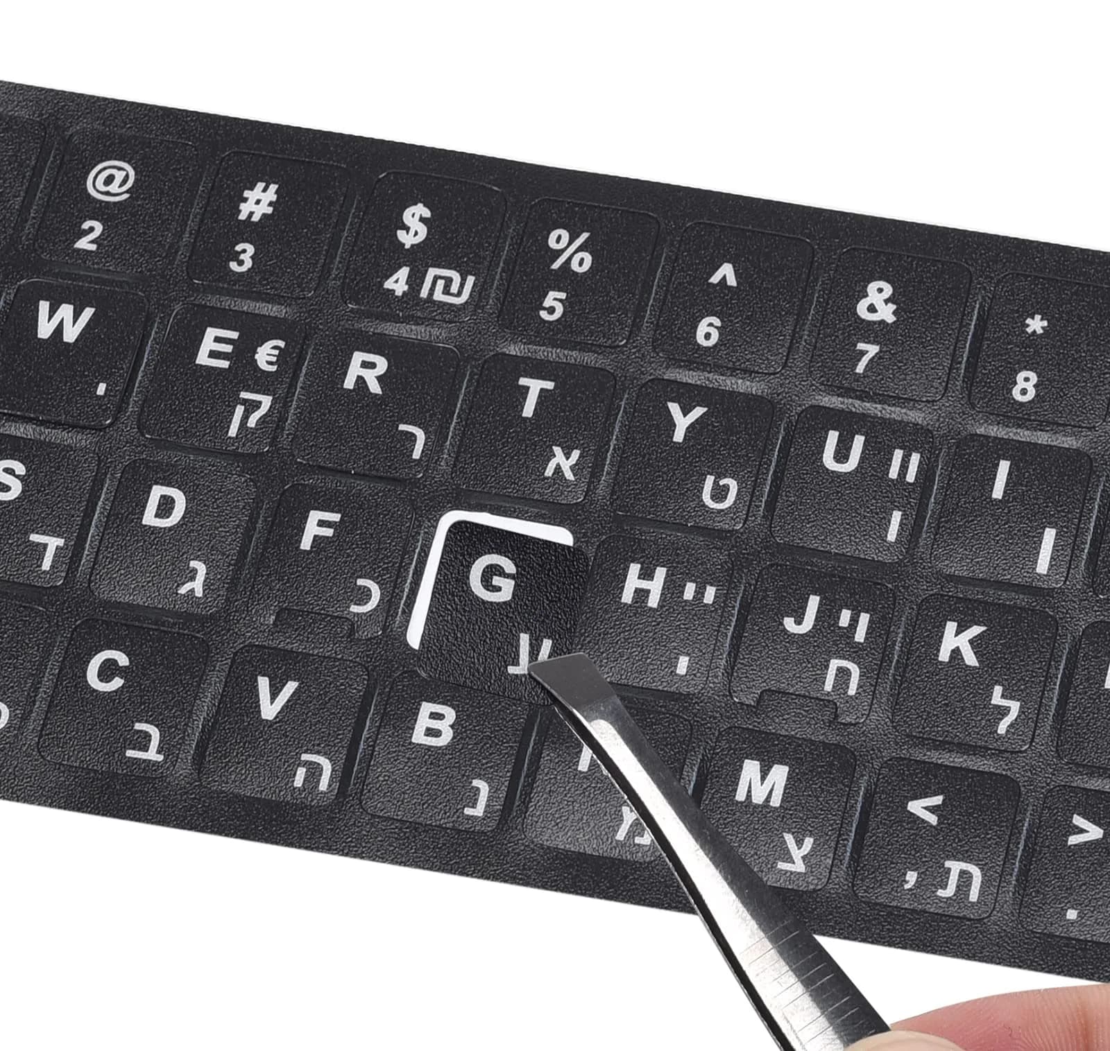 DAMMOMKO Korean Keyboard Stickers 2 Pack | Purple & White Lettering, Vinyl, Laptop & Desktop Compatible — Hebrew-black/White