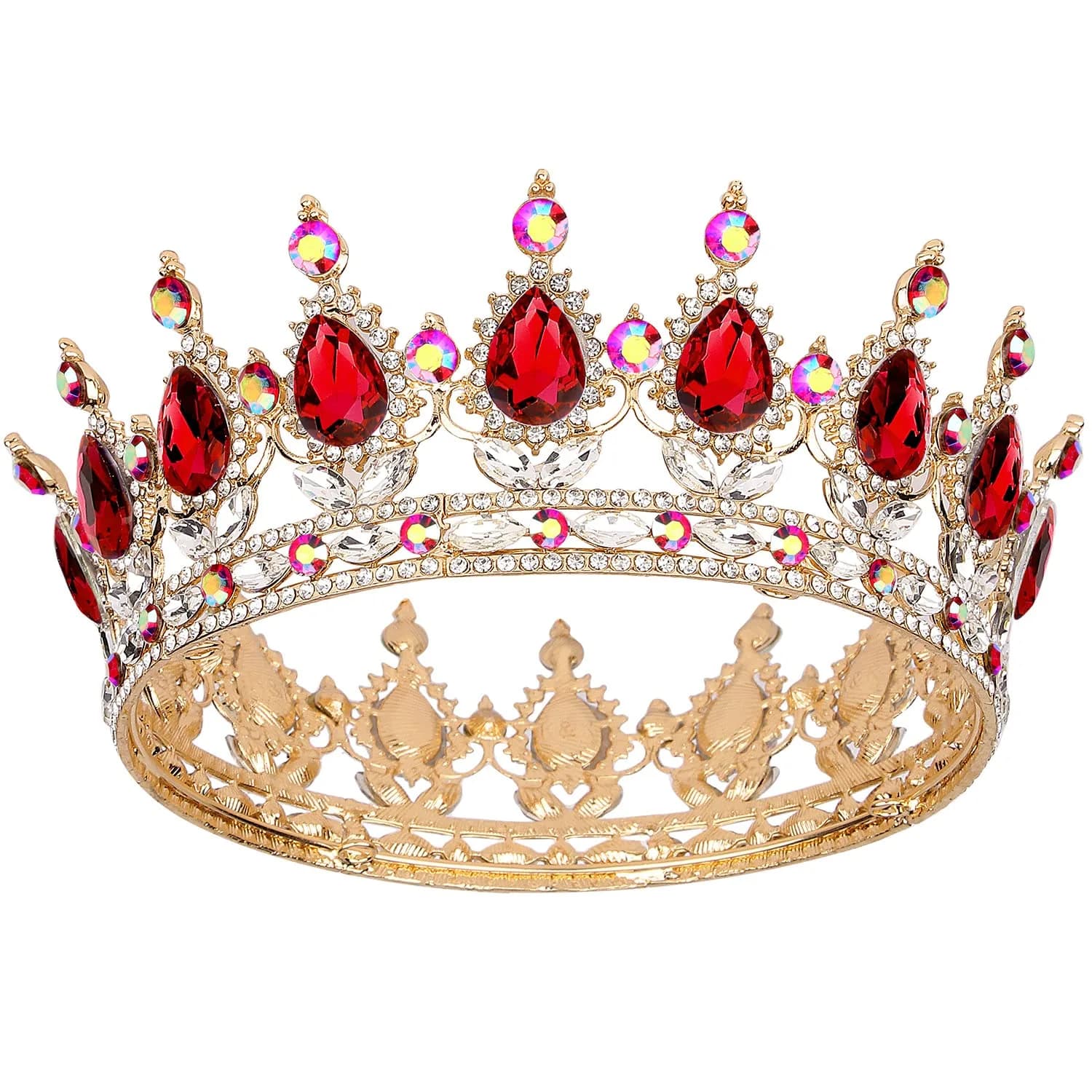 COCIDE Silver Crown for Women Crystal Wedding Tiara 4.9" Diameter | Dazzling Queen Headpiece for Special Occasions — H; Gold+Ruby