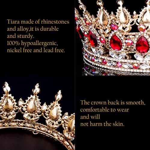 COCIDE Gold Crown for Women Red Crystal Wedding Tiara and Crowns | Elegant Queen Crown for Special Occasions thumbnail 6