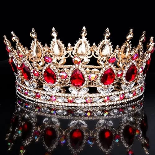 COCIDE Gold Crown for Women Red Crystal Wedding Tiara and Crowns | Elegant Queen Crown for Special Occasions thumbnail 3
