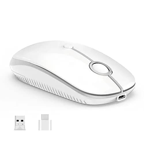 VssoPlor Type-C Wireless Mouse, USB C MacBook Wireless Mouse, White Silver | 3-Level DPI Adjustable, Rechargeable, Quiet Click thumbnail 1
