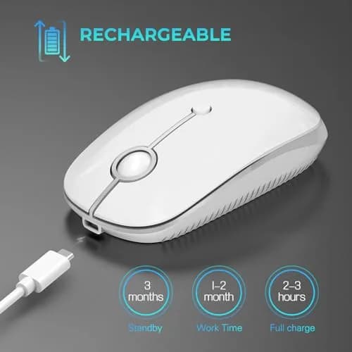 VssoPlor Type-C Wireless Mouse, USB C MacBook Wireless Mouse, White Silver | 3-Level DPI Adjustable, Rechargeable, Quiet Click thumbnail 4