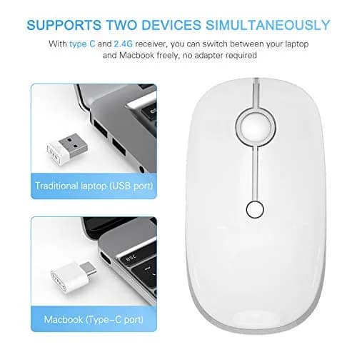 VssoPlor Type-C Wireless Mouse, USB C MacBook Wireless Mouse, White Silver | 3-Level DPI Adjustable, Rechargeable, Quiet Click thumbnail 2