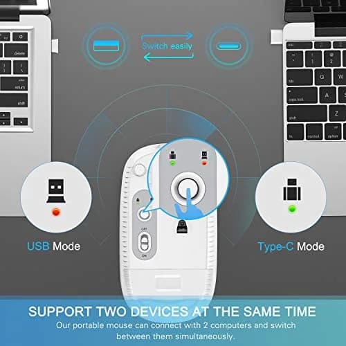 VssoPlor Type-C Wireless Mouse, USB C MacBook Wireless Mouse, White Silver | 3-Level DPI Adjustable, Rechargeable, Quiet Click thumbnail 3