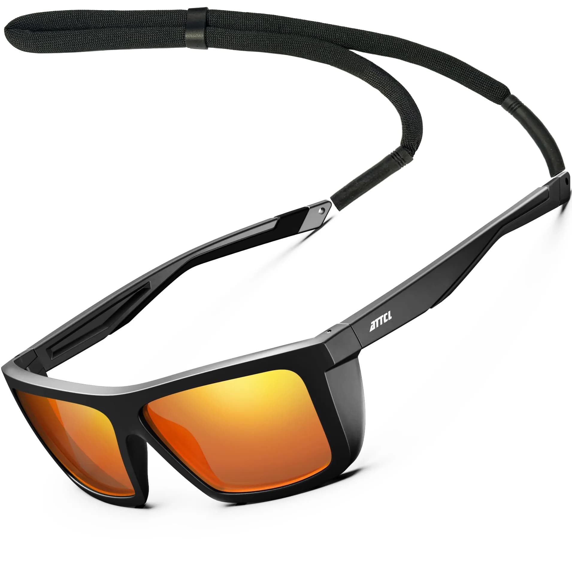 ATTCL Polarized Fishing Sunglasses for Men - TR90 Wrap Around UV400 with Anti-Glare Lens | 58mm (2.28 in) — Black-black-red/Mirrored