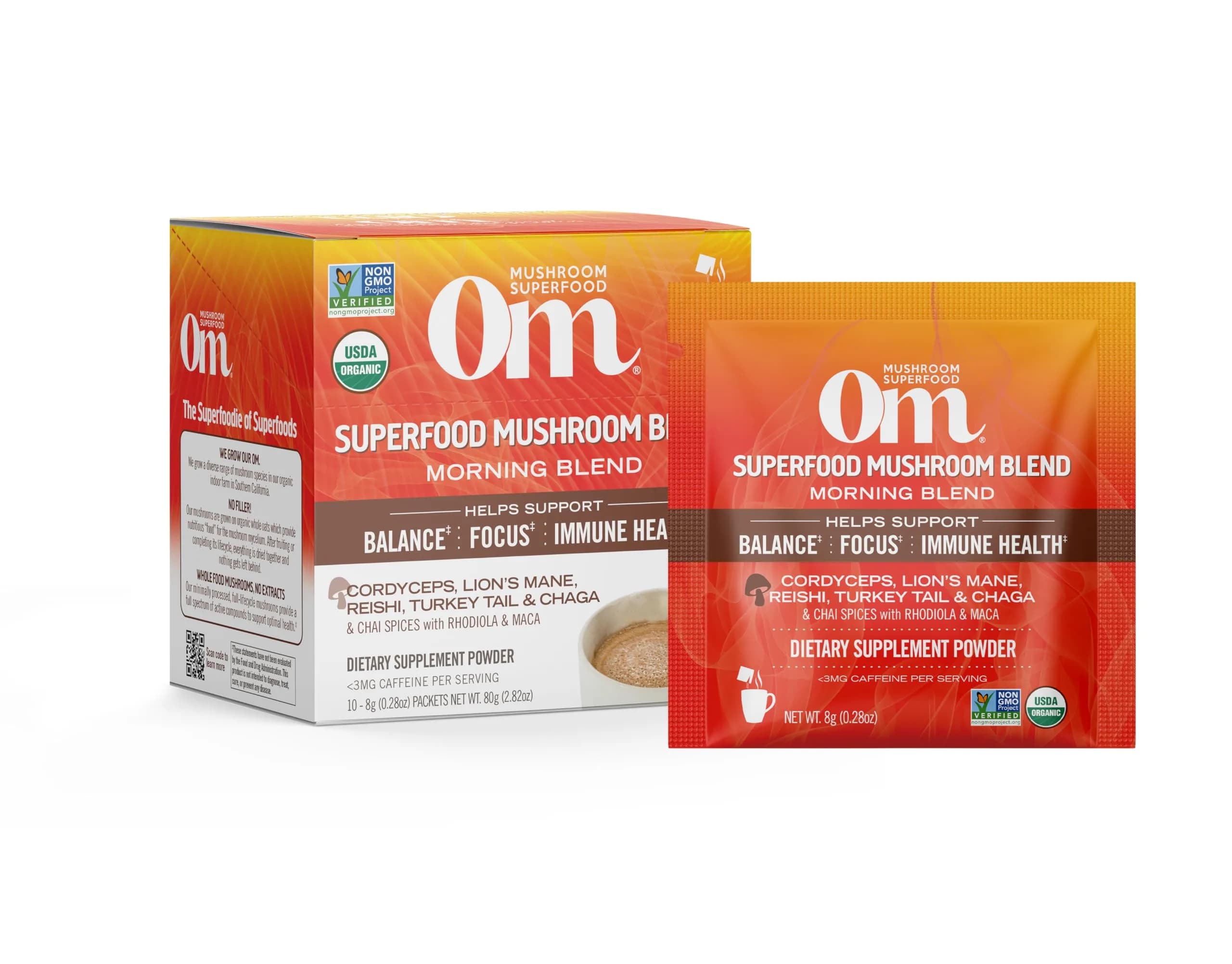 OM MUSHROOM SUPERFOOD Coffee Latte Blend 8.47 oz | Functional Mushroom Powder with Lion’s Mane & Cordyceps for Energy & Focus — Morning Energy / 2.82 Ounce
