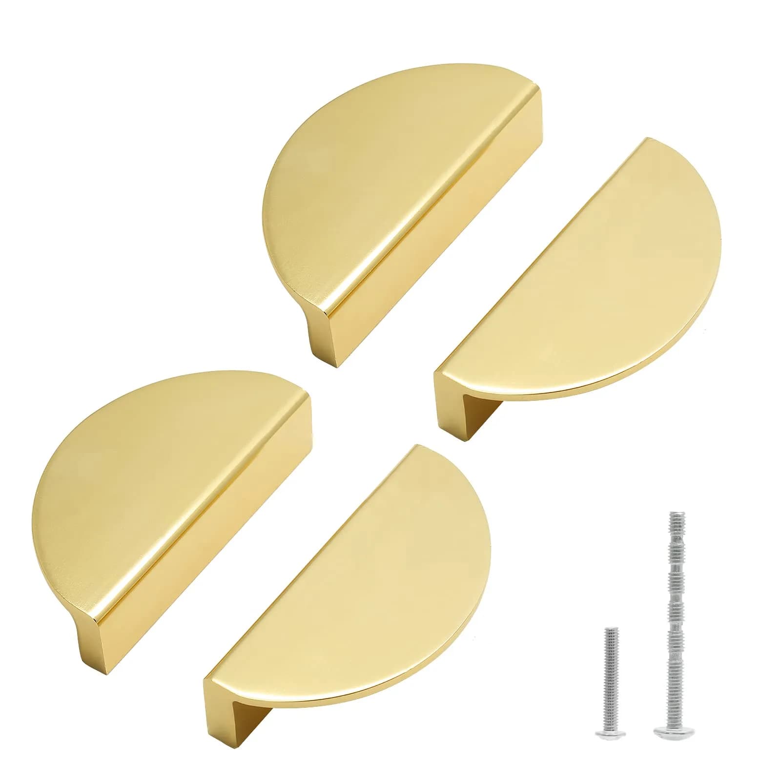 Jiozermi Half Moon Cabinet Pulls Gold 78mm (3 inch) | Modern Aluminum Alloy Hardware — 4-Pack