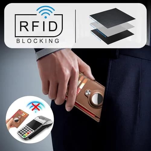 Hawanik Slim Minimalist Front Pocket Air Tag Wallet Thin Card Holder Wallet | RFID Protected, Brown Leather, 3.3" x 4.1" thumbnail 4