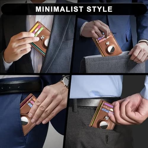 Hawanik Slim Minimalist Front Pocket Air Tag Wallet Thin Card Holder Wallet | RFID Protected, Brown Leather, 3.3" x 4.1" thumbnail 7