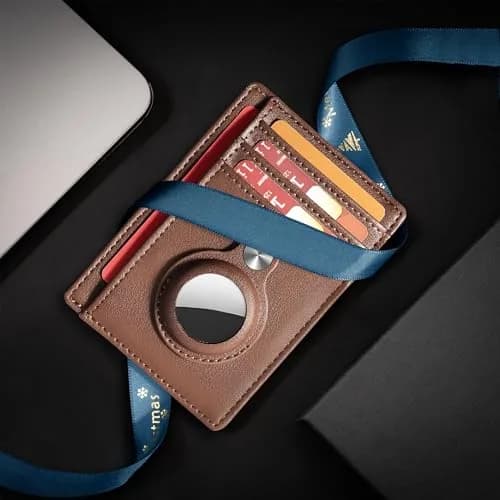 Hawanik Slim Minimalist Front Pocket Air Tag Wallet Thin Card Holder Wallet | RFID Protected, Brown Leather, 3.3" x 4.1" thumbnail 9