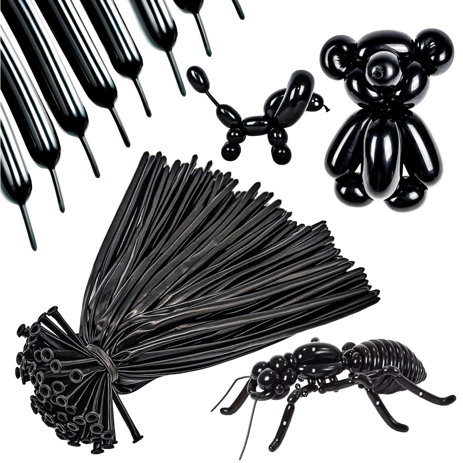 ASIUHY Clear Long Balloons 100 Pack | Twisting Animal Balloon for Parties & Birthdays — Black
