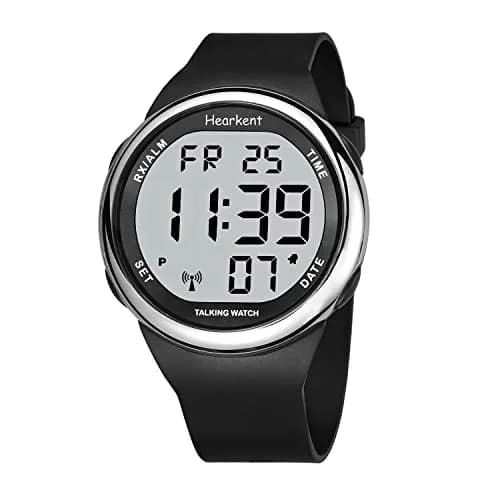 Hearkent Atomic Talking Watch Sets Itself for Visually Impaired or Seniors LCD Big Number Easy-to-Read Talking Watch for Elderly (Silver) | Self-Adjusting Atomic Time thumbnail 1