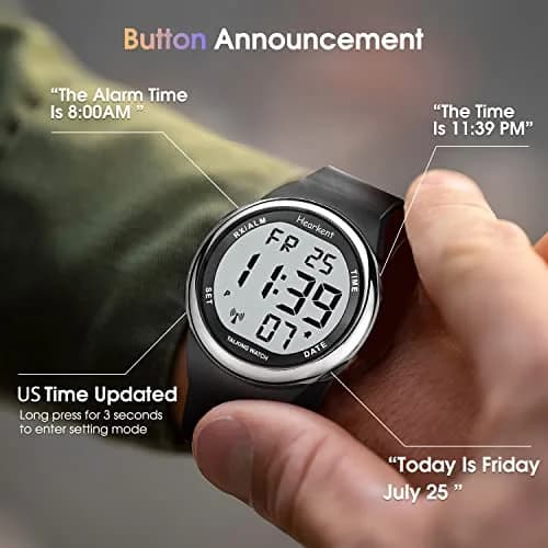 Hearkent Atomic Talking Watch 5.9-9 inch Black Silicone Strap | Self-Setting for Elderly & Visually Impaired thumbnail 2