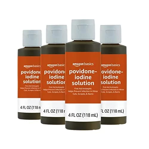 Amazon Basics First Aid Antiseptic Povidone Iodine Solution 10% 156ml (4 Fl Oz, Pack of 4) | Hospital-Grade Wound Care thumbnail 1