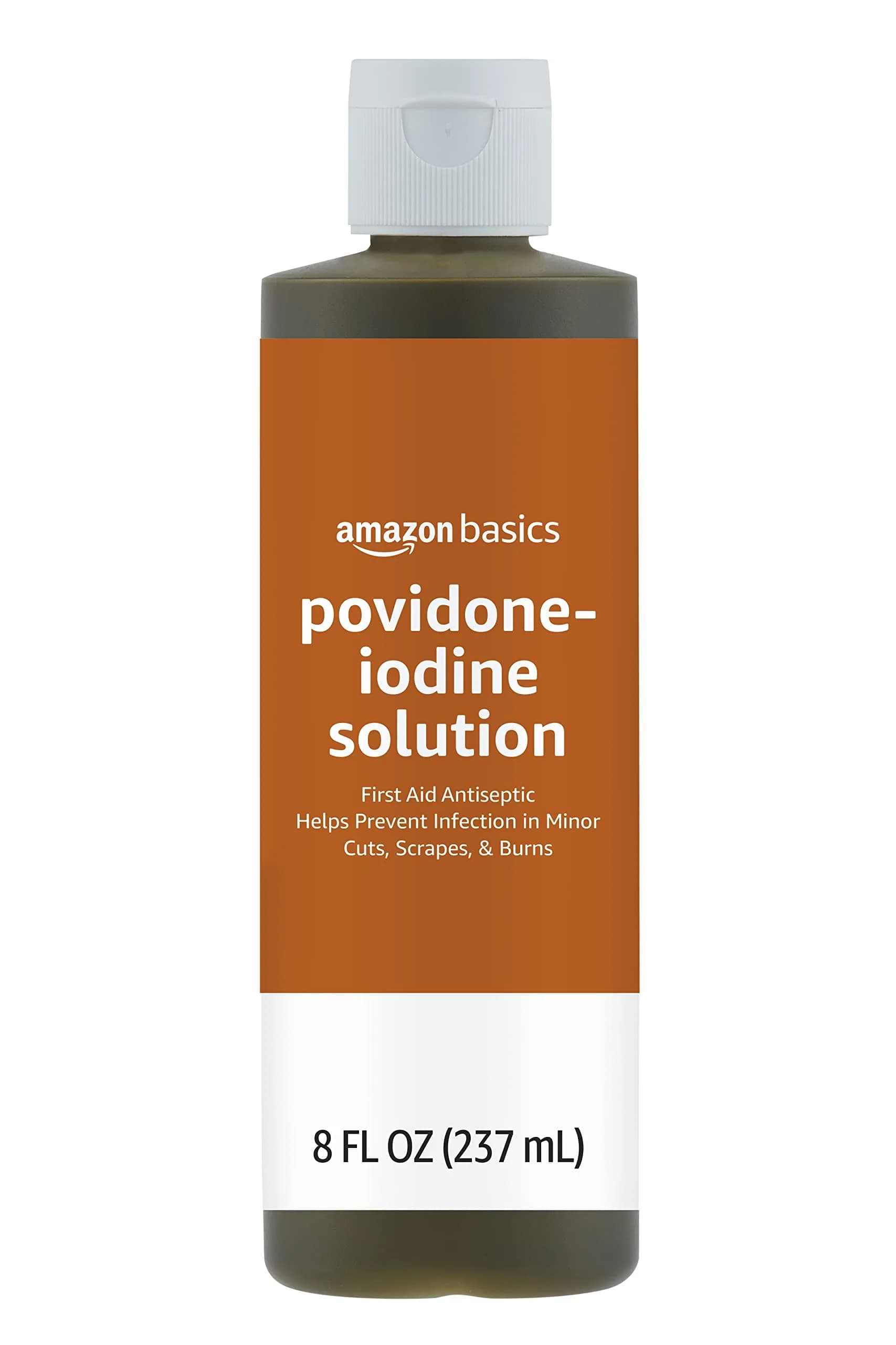 Amazon Basics First Aid Antiseptic Solution 237ml (8 fl oz) | Hospital-Grade Povidone Iodine for Wound Care
