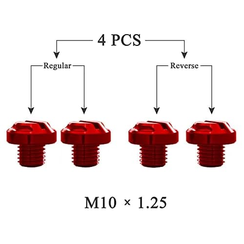 AVERZELLA Red M10 Motorcycle Mirror Hole Plugs 4pcs (2 Regular + 2 Reverse) | CNC Aluminum Anodized Finish thumbnail 2