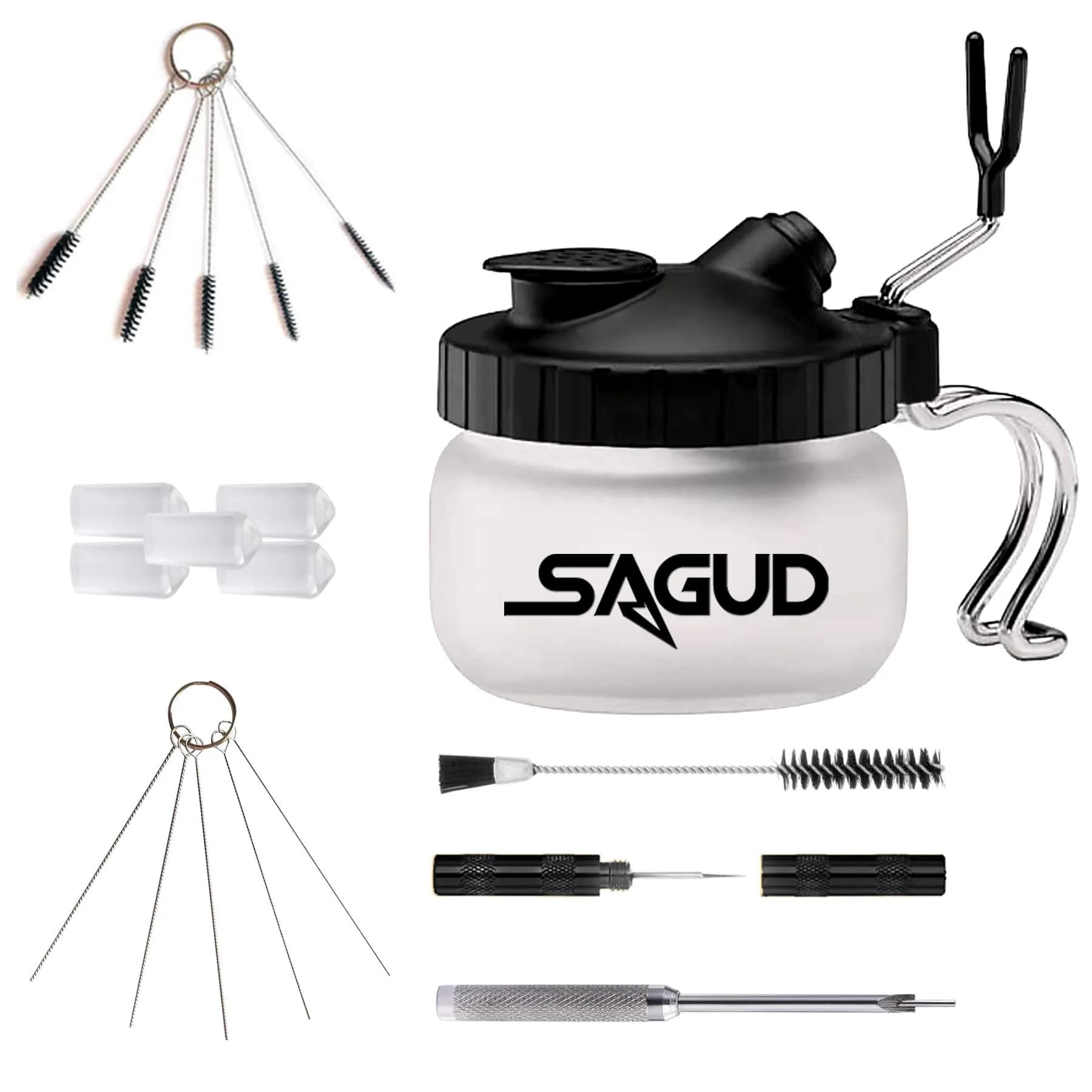 SAGUD 19 Piece Airbrush Cleaning Kit with Glass Pot & Tools | 10cm x 10cm x 10cm - main product image