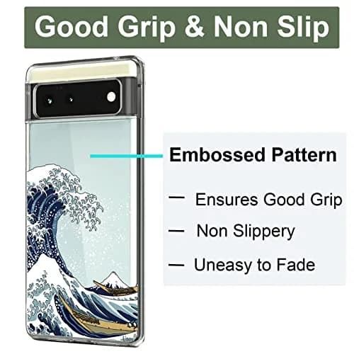 Unov Clear Pixel 6 Case with Great Wave Design | Slim TPU Protective Back Cover for Google Pixel 6 5G 6.4 inch thumbnail 3