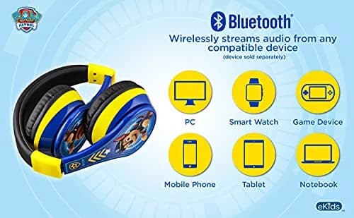 eKids PAW Patrol Chase Bluetooth Headphones for Kids | Kid-Friendly Stereo Sound thumbnail 8