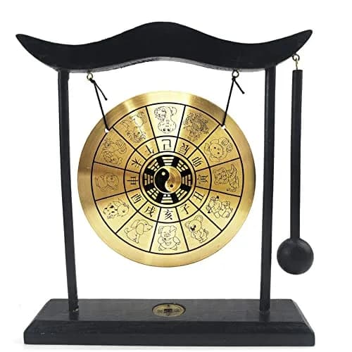Hooshing Brass Gong Desktop Zen Art Feng Shui Decor, Gossipy Zodiac Signs | Soothing Sound & Positive Energy thumbnail 1