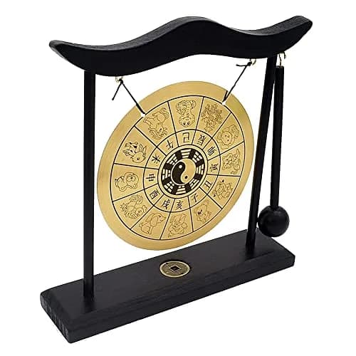 Hooshing Brass Gong Desktop Zen Art Feng Shui Decor, Gossipy Zodiac Signs | Soothing Sound & Positive Energy thumbnail 5