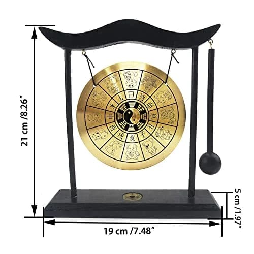 Hooshing Brass Gong Desktop Zen Art Feng Shui Decor, Gossipy Zodiac Signs | Soothing Sound & Positive Energy thumbnail 2