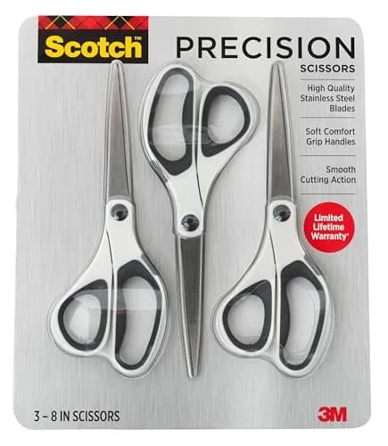 Scotch 8" Precision Scissors, 3 Pack | Titanium-Fused Blades for 100,000+ Cuts thumbnail 1