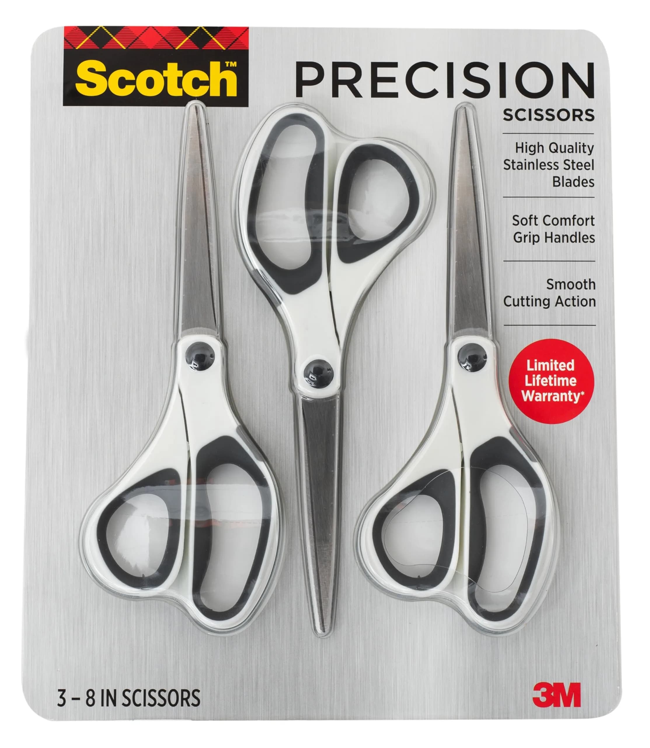 Scotch 8" Precision Scissors, 3 Pack | Titanium-Fused Blades for 100,000+ Cuts - main product image
