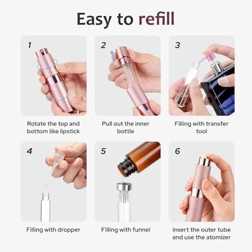 LISAPACK Refillable Perfume Bottle 8ml (0.27 Fl Oz) 3-Pack Pink | TSA Approved Travel Spray Atomizer thumbnail 7