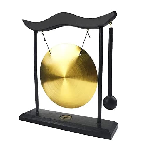 Hooshing Brass Gong Desktop Zen Art Feng Shui Decor with Wooden Stand, 19cm (7.5") | Soothing Sound for Meditation thumbnail 5