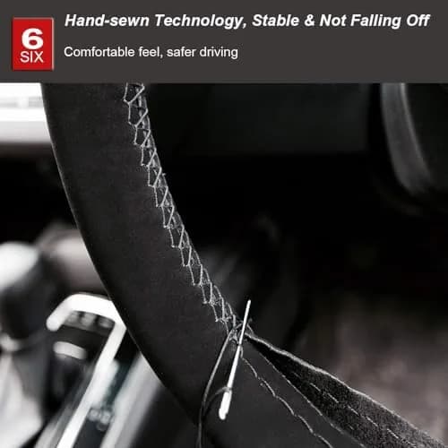 AUTOXBERT Suede Leather Steering Wheel Cover 38cm (15 inch) | DIY Hand-Sewn Grip for Enhanced Control thumbnail 6