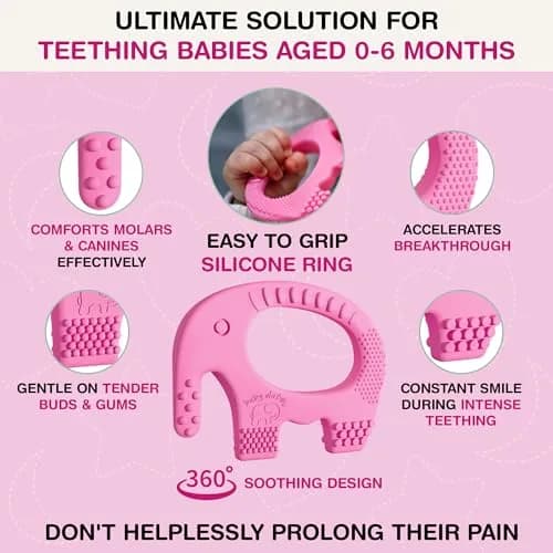 Baby Elefun Pink Elephant Teether Toy 1.2 oz (34 g) | Pediatric Dentist Designed thumbnail 7