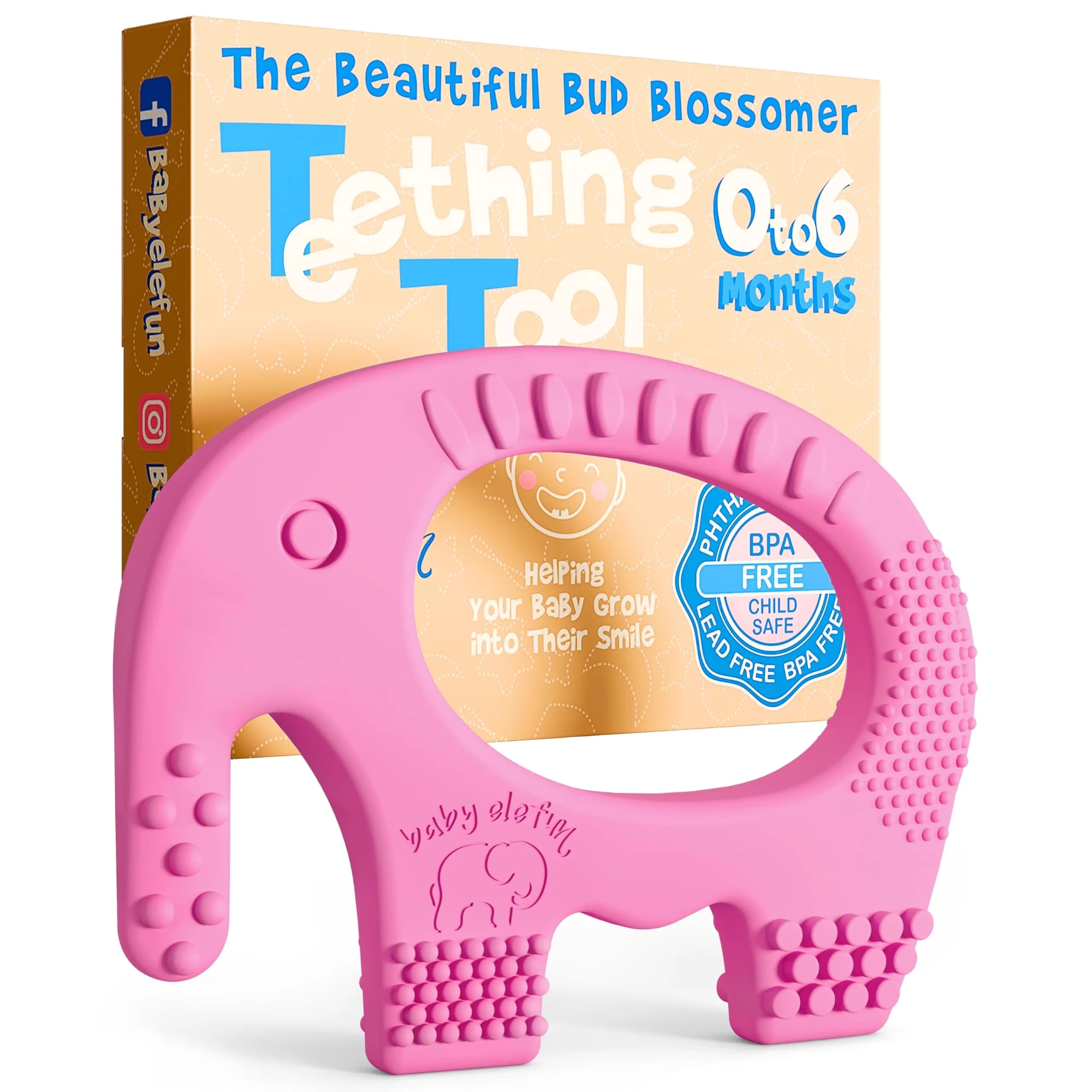 Baby Elefun Baby Teething Rings 0-6 Months | 5X Pain Relief, Non-Toxic Silicone, Portable & Safe — 0-6 Pink
