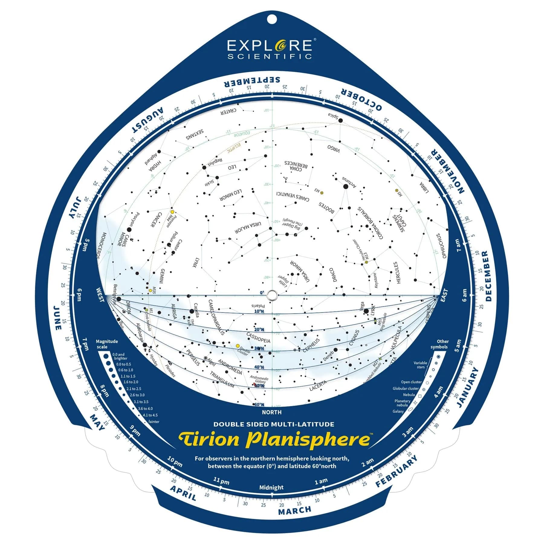 Explore Scientific Double-Sided Multi-Latitude Planisphere Star Map for Astronomy | Northern Hemisphere Sky Guide - main product image