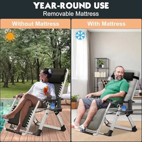 MOPHOTO Zero Gravity Chair, Outdoor Padded Lounge Chair with Side Table, Supports up to 200kg (440lbs) | Ergonomic & Durable thumbnail 3