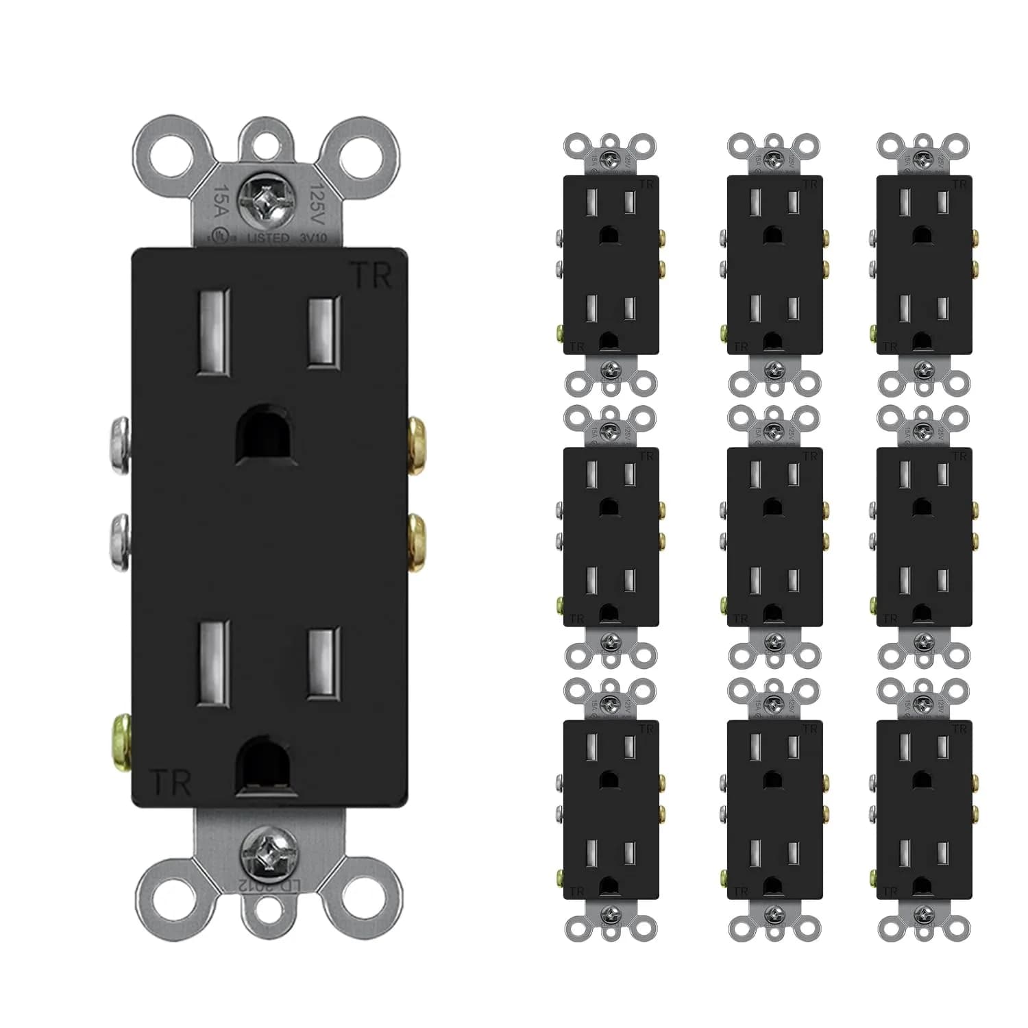 micmi 20A Decorator Receptacle Outlet | Tamper Resistant Grounded UL Listed 125V (10Pack, Black) — Black / 15 Amp Outlet