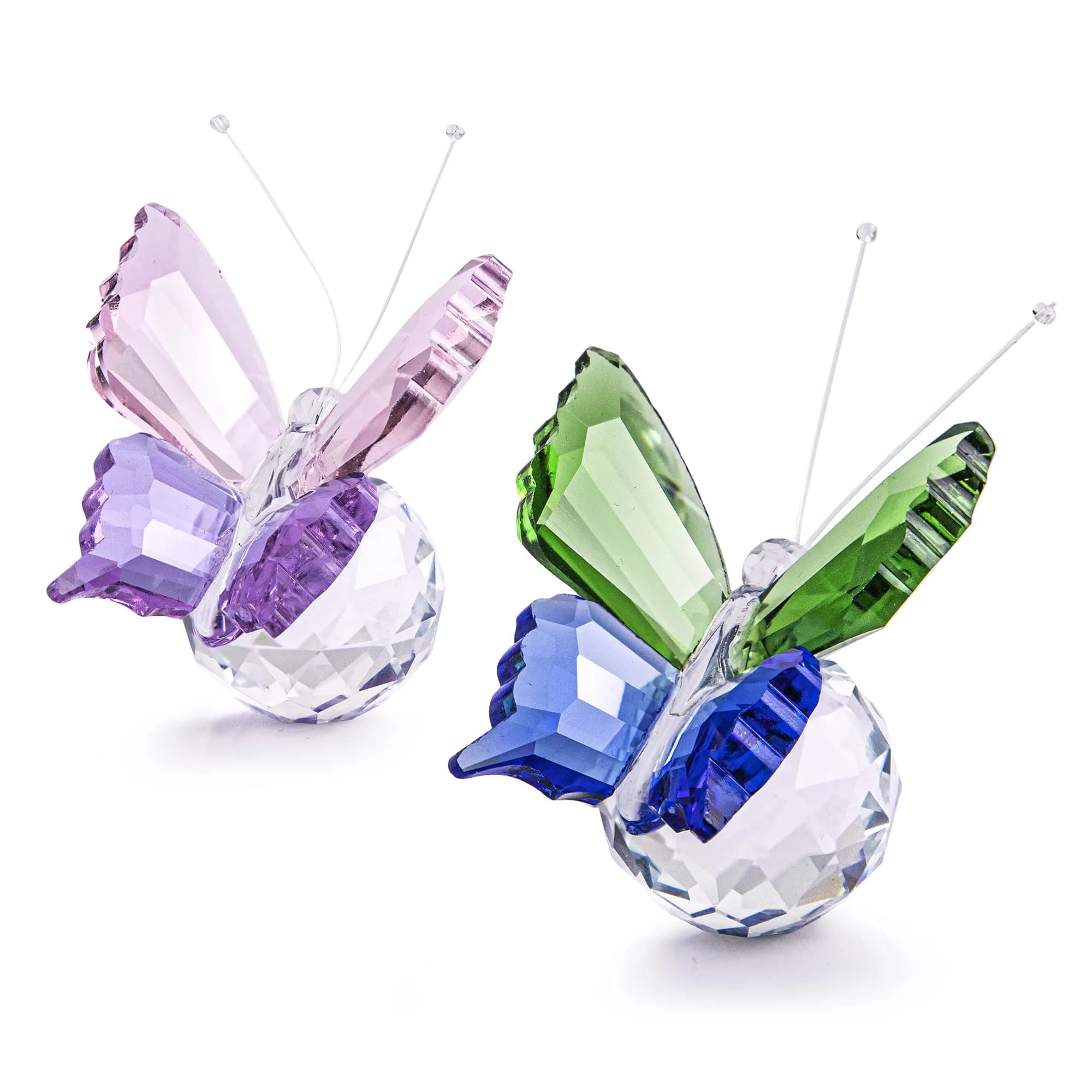 H&D HYALINE & DORA Crystal Butterfly Figurine Set 2 | 5.1 cm (2 in) Yellow & Green — Pink&purple/Green&blue