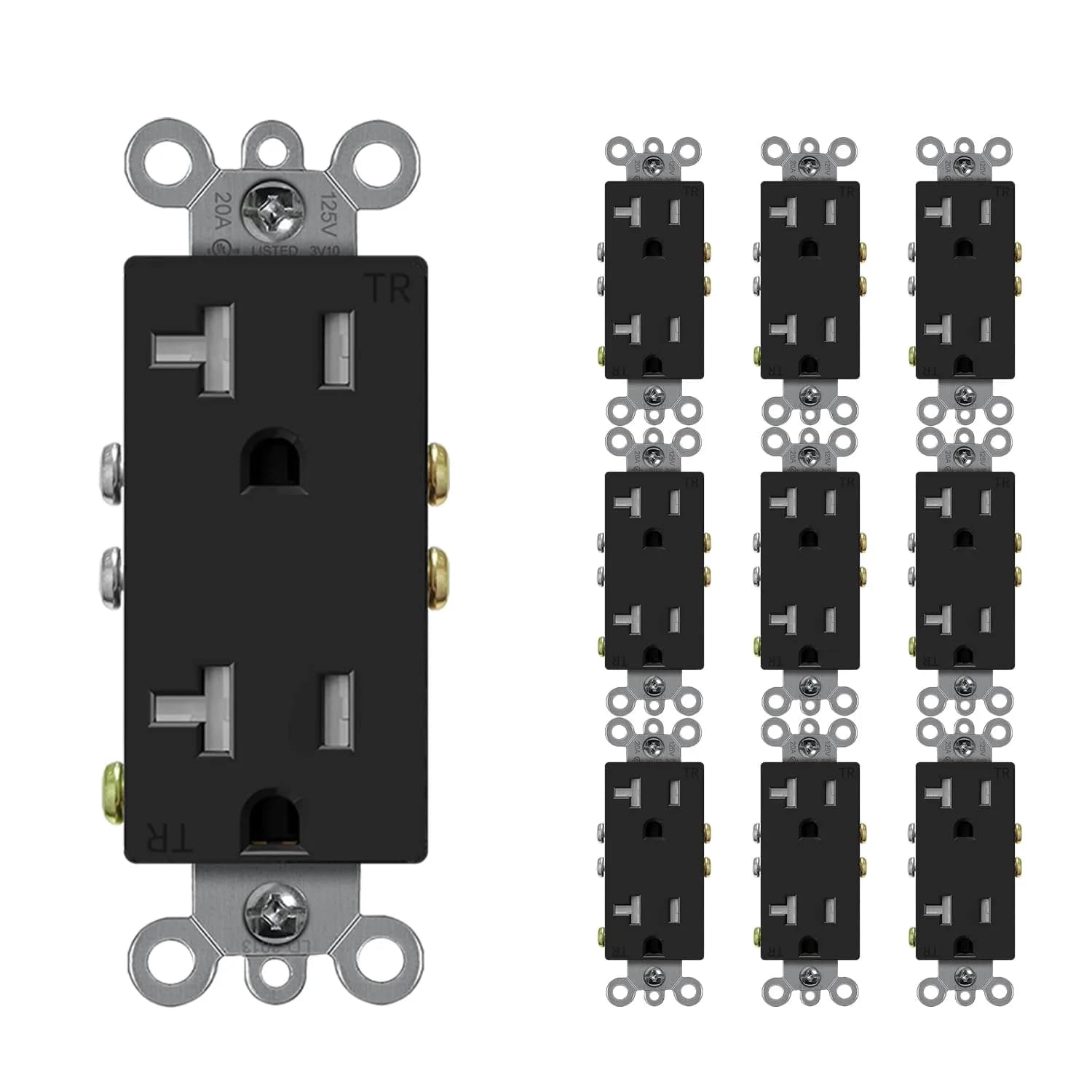 micmi 20A Decorator Receptacle Outlet | Tamper Resistant Grounded UL Listed 125V (10Pack, Black) - main product image