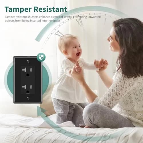 micmi 20A Decorator Receptacle Outlet | Tamper Resistant Grounded UL Listed 125V (10Pack, Black) thumbnail 4